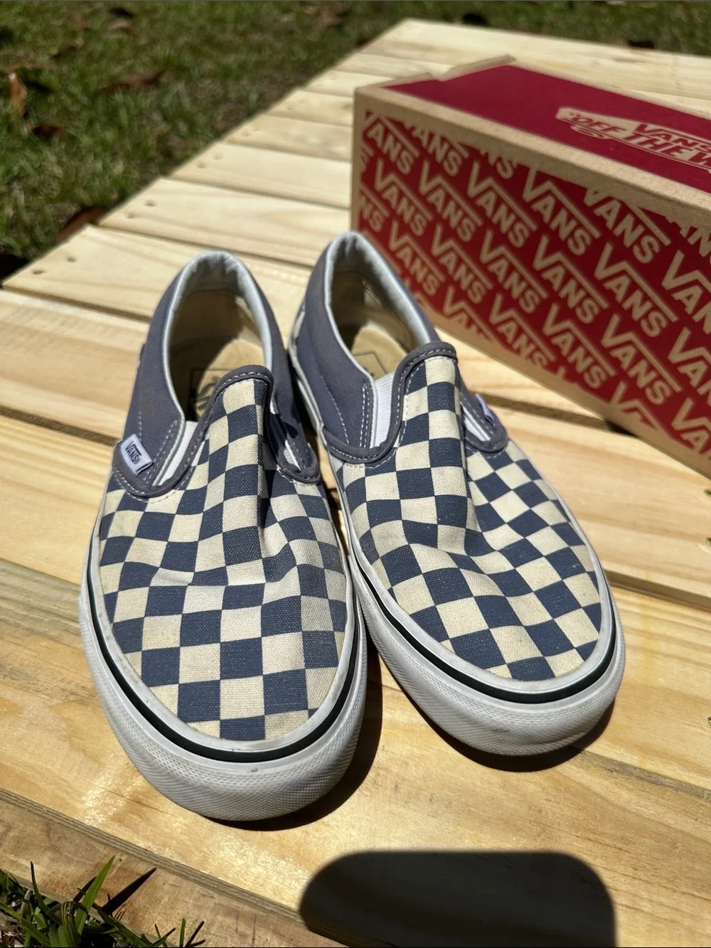Vans Checkerboard Slip-On in Blue & Cream - Picture 6 of 7